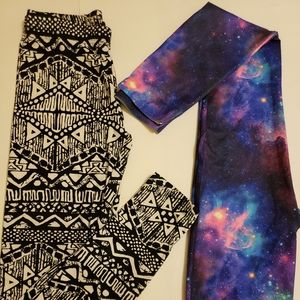 2 Leggings tribal black/cream & galaxy print